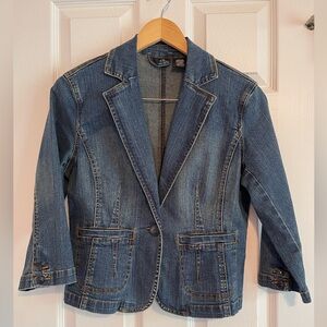 ANA Women's Blazer Jean Jacket with 3/4 Quarter Sleeves Size Med